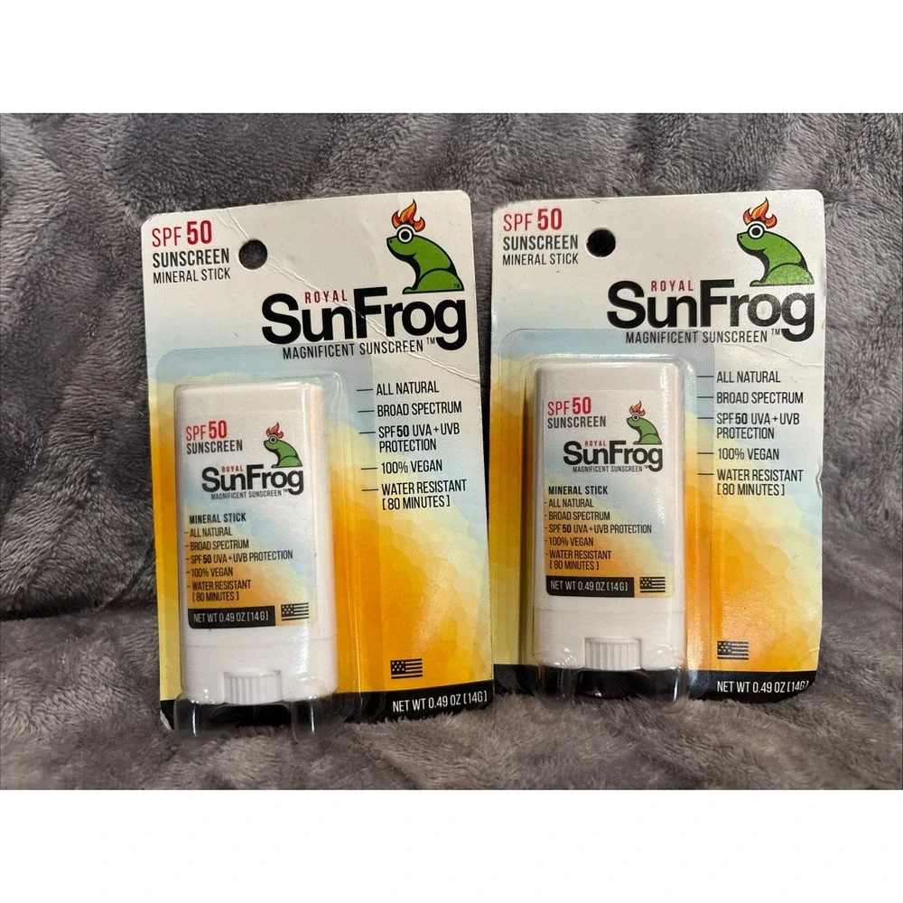 2X ROYAL SUN FROG Magnificent Sunscreen SPF 50 Mineral Stick VEGAN Expires 05/26