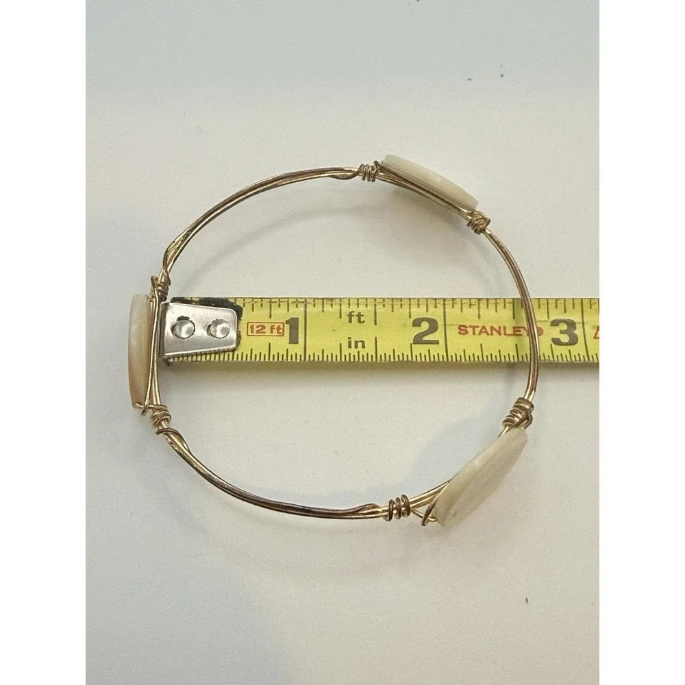 Wire Wrapped Bangle Bracelet Cream Stone Or Shell Size 7.75