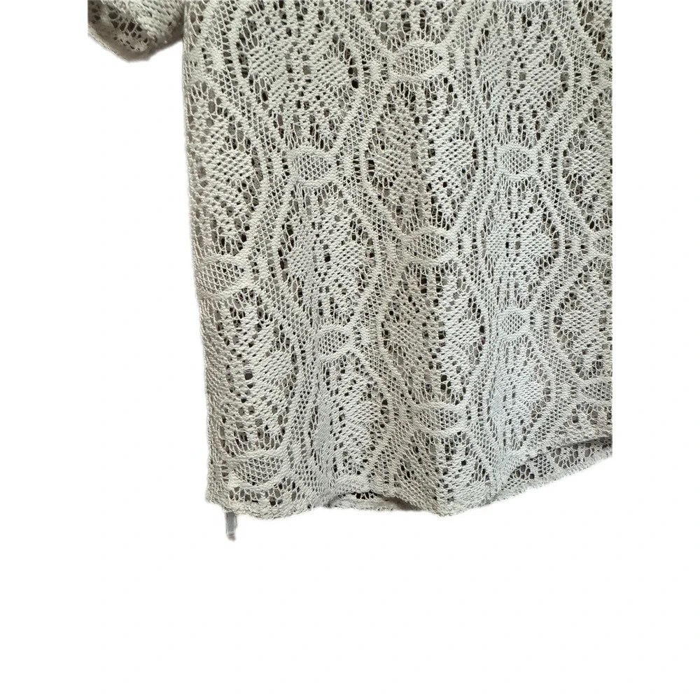 Banana Republic Lace Top Womens Small Beige Good Short Sleeve Back Zip Geometric
