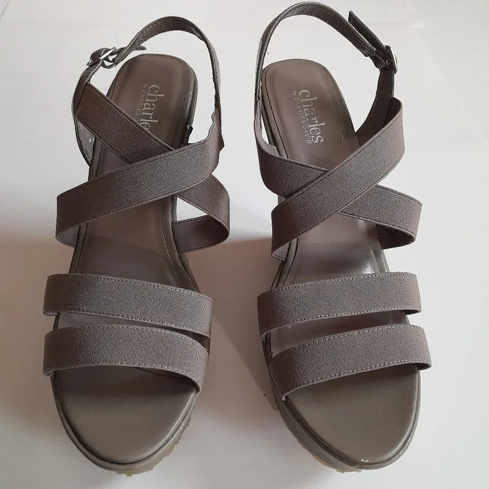 Charles by Charles David Brown Stretch Wedge Sandals Size10