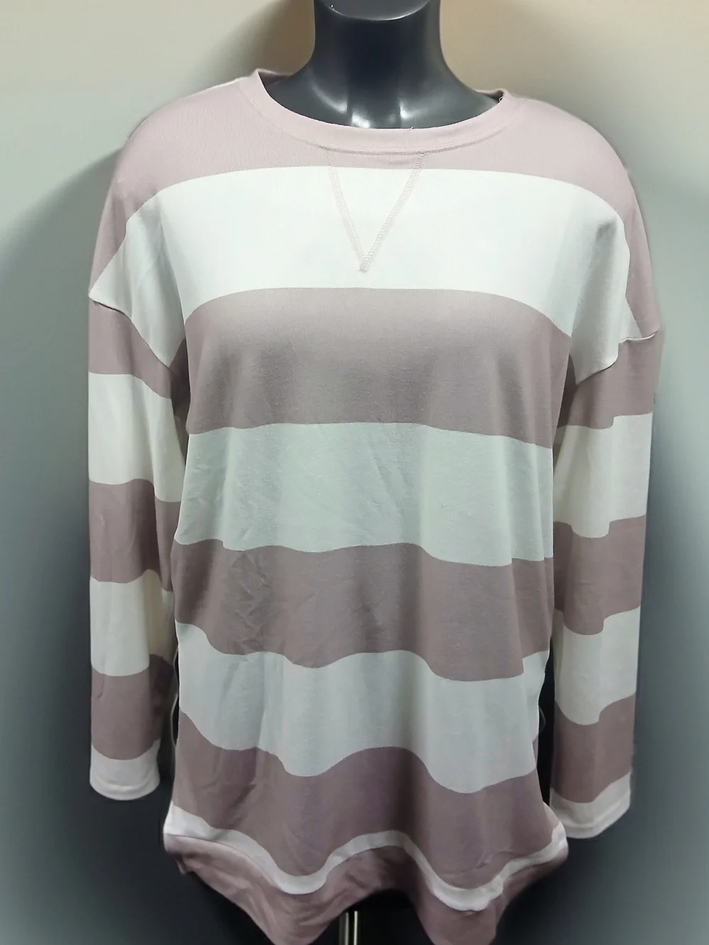 Classic Stripe Long-Sleeve Top in Light Mauve and White