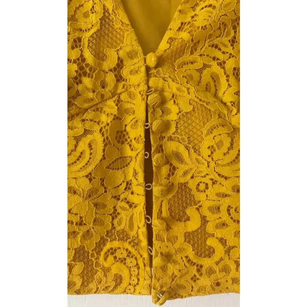 House of Harlow 1960 x REVOLVE Yellow Lace Puff Sleeve Hook Front Crop Top