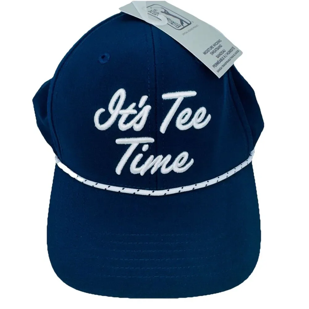 NEW PGA Tour It's Tee Time Script SnapBack Golf Hat Cap Blue Moisture‎ Wicking
