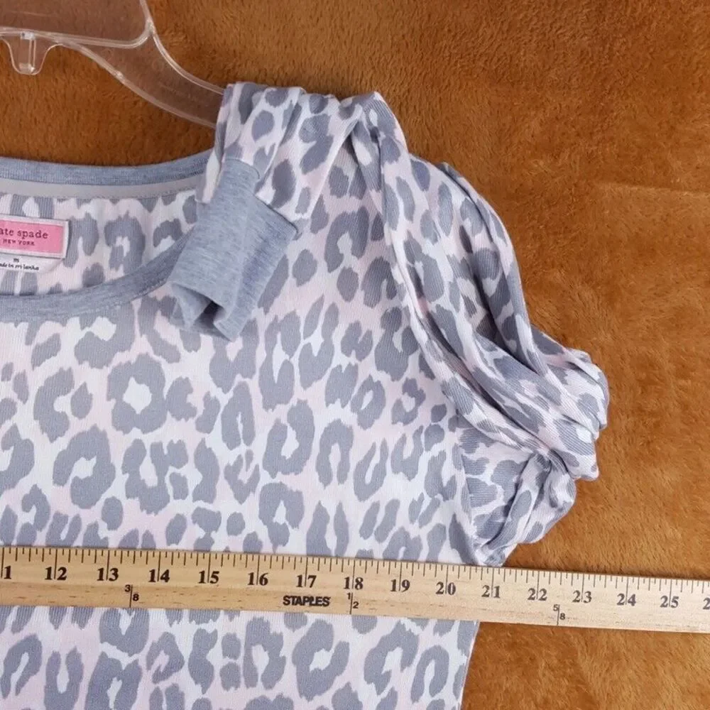 KATE SPADE Womens Sleepwear Medium Gray Leopard Pullover Sleep Shirt Pajama Top