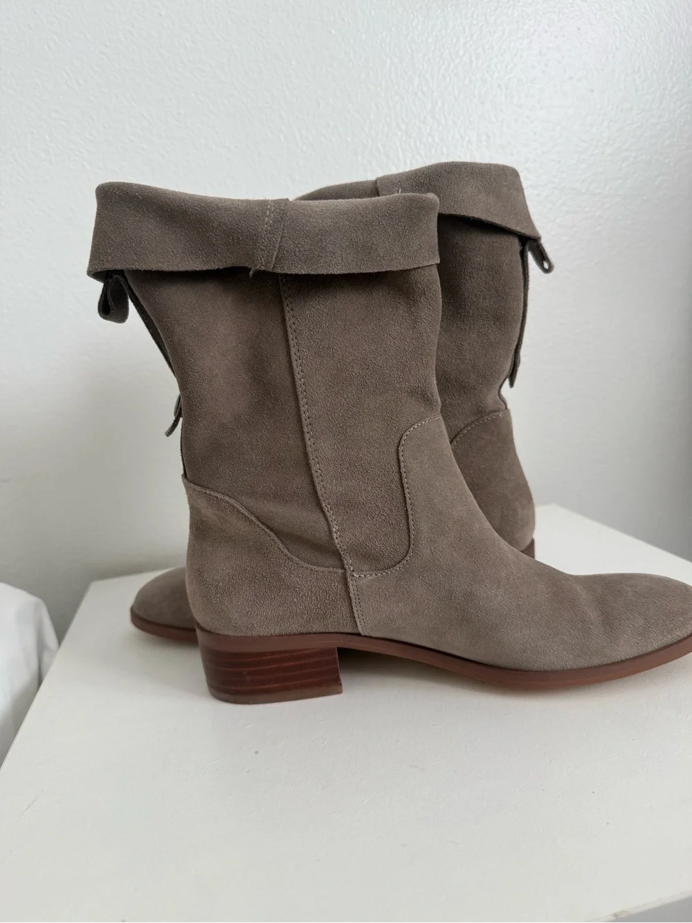 Sole Society Taupe Suede Fold-Over Ankle Boots