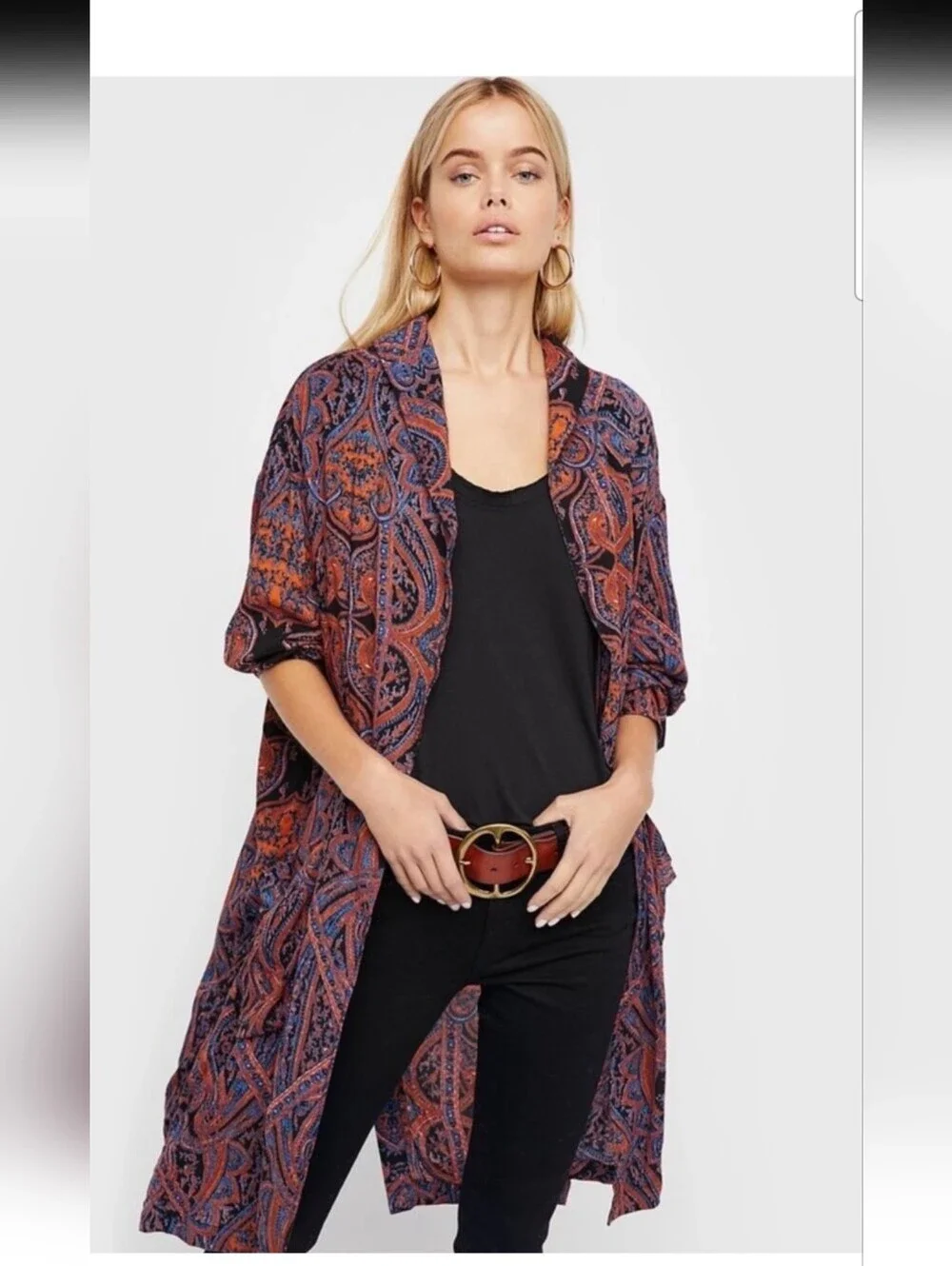 🍂✨ Free People Paisley Cocoon Cardigan | Boho Oversized Open Front Layering Pie