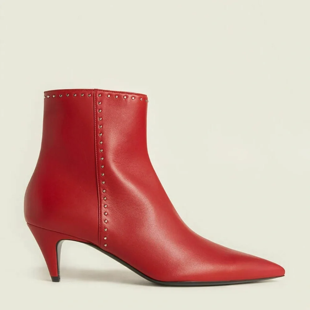 NEW $1400 SAINT LAURENT CHARLOTTE BOOTS STUDDED RED