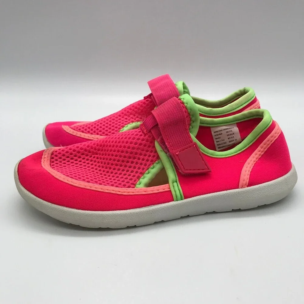 Wonder Nation Beach Water Shoes Kids size 11/12 Neon Pink & Green Mesh Sneakers