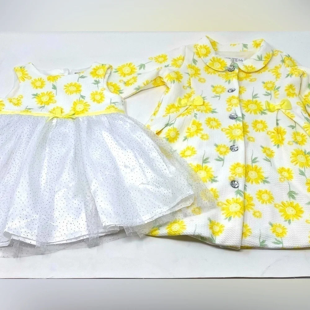 NWOT - Nannette Baby Girl Sunflower Dress & Coat Set - 12 Months