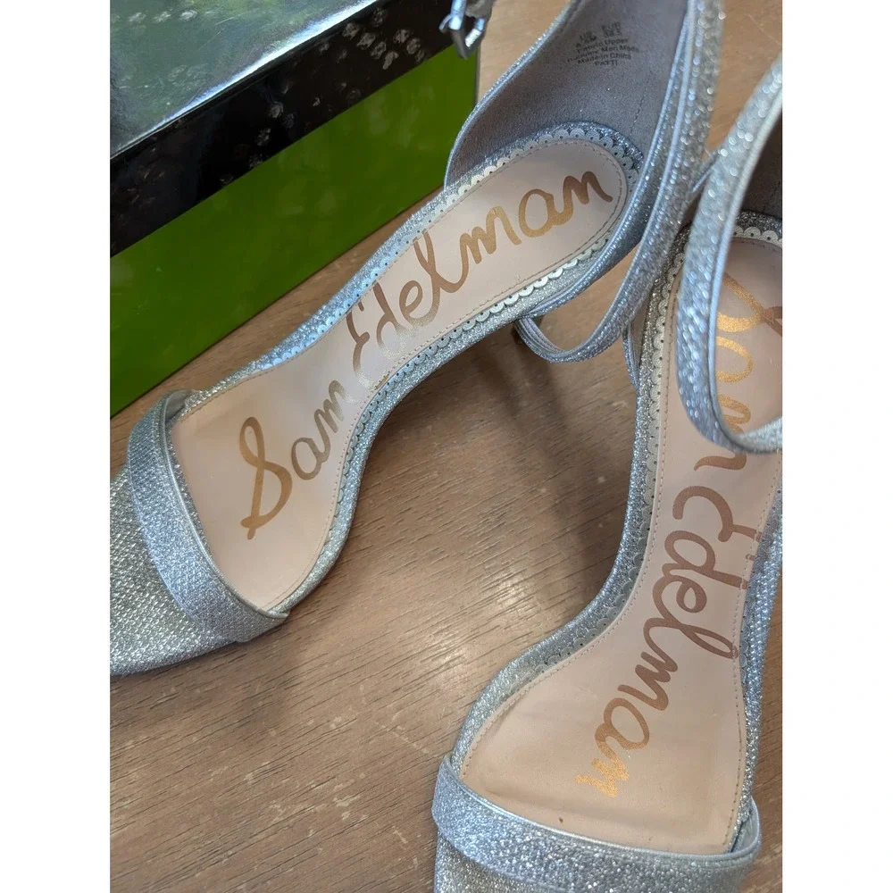 Sam Edelman Patti Silver Mesh Stiletto‎ Ankle Strap Sandals Heels Womens 8.5 M