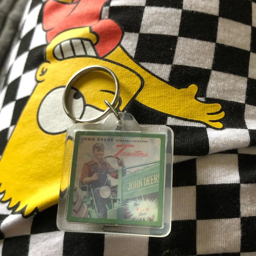 John Deere Green and Cream Retro Tractor Keychain