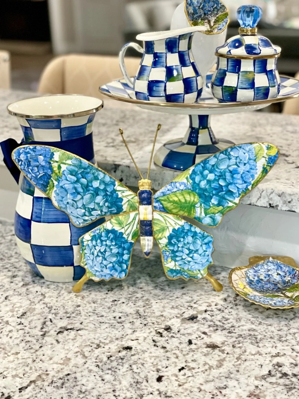 Hand Crafted Blue Hydrangea Butterfly wall decor 14”
