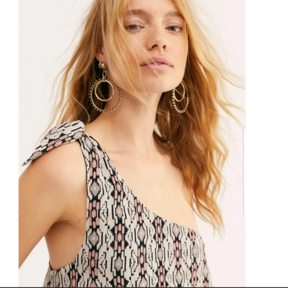 Free People One Shoulder Pattern Mini Dress - Size 0