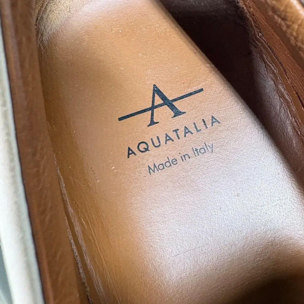 Aquatalia Ashlynn Embossed Calf Size 7 Cream/Grey Woven Leather Made Italy