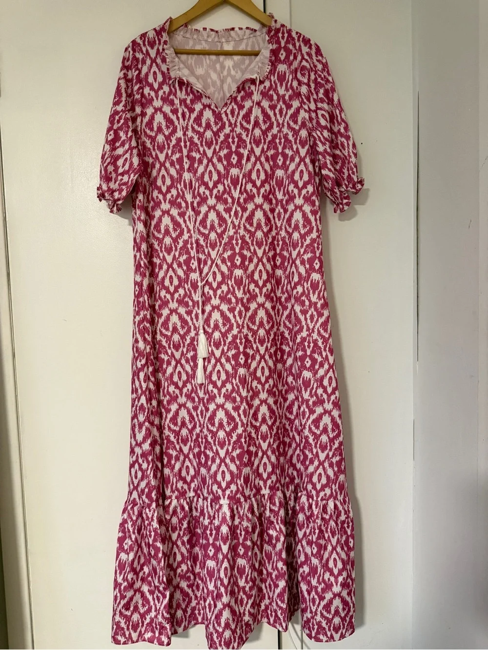 Kids Pink Ikat Print Tie-Front Dress
