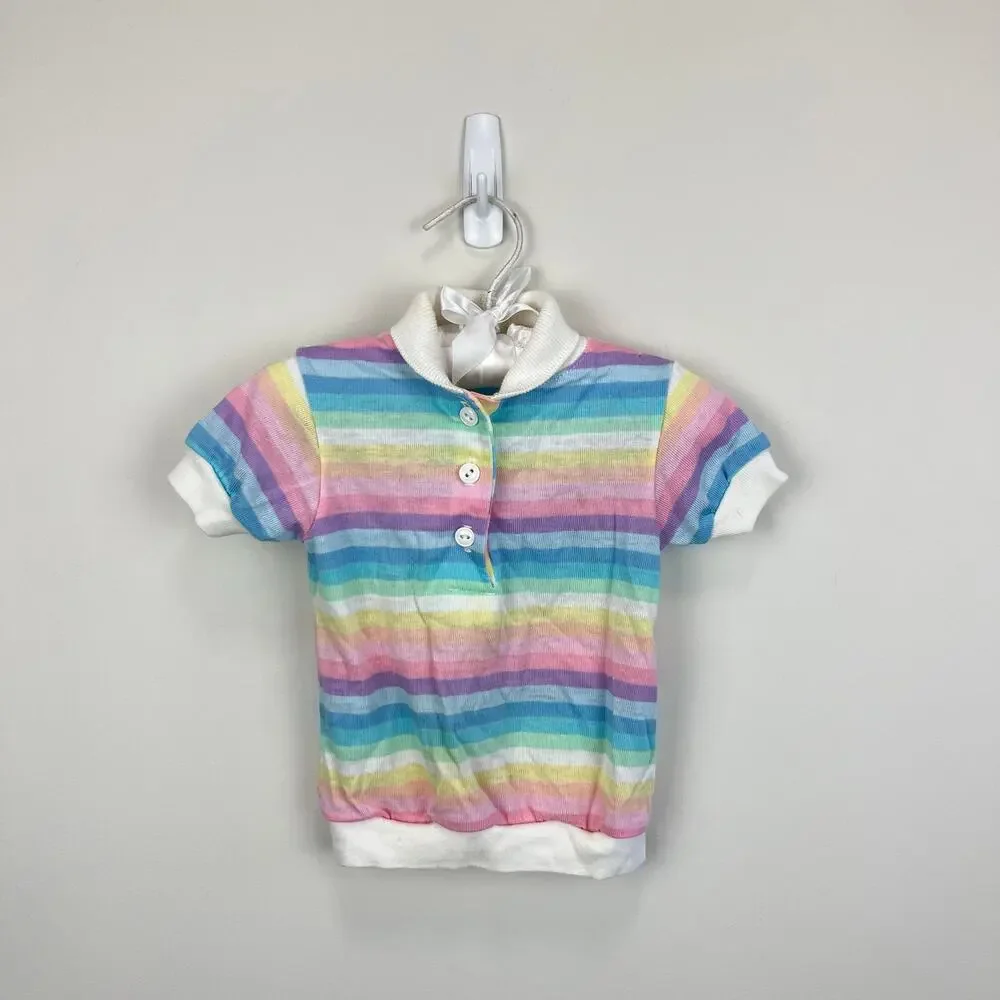 Vintage Carter's Pastel Rainbow Striped Polo Shirt 2T USA