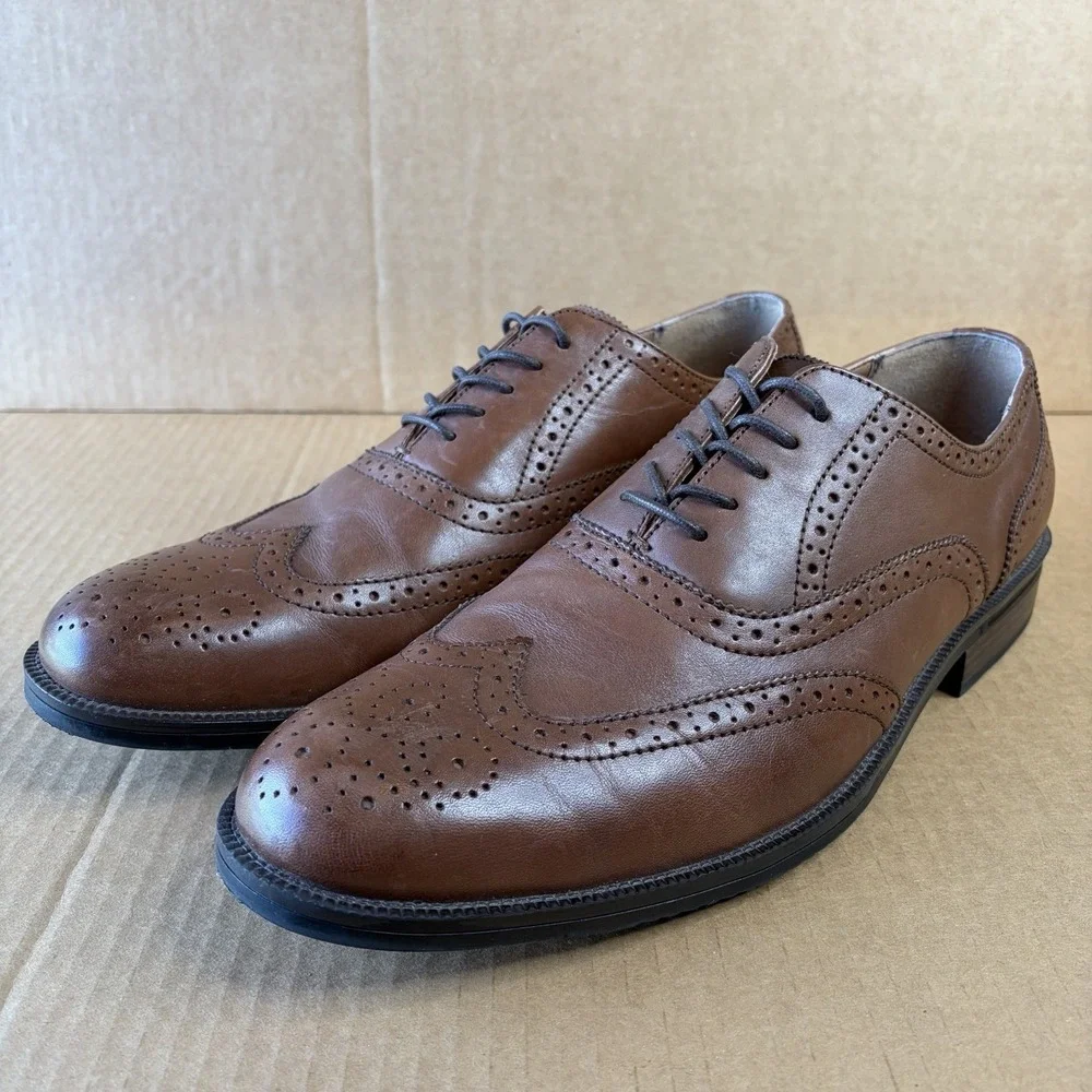 GH Bass Mens Brown Leather Wingtip Brogue Oxford Dress Shoes‎ Lace Up