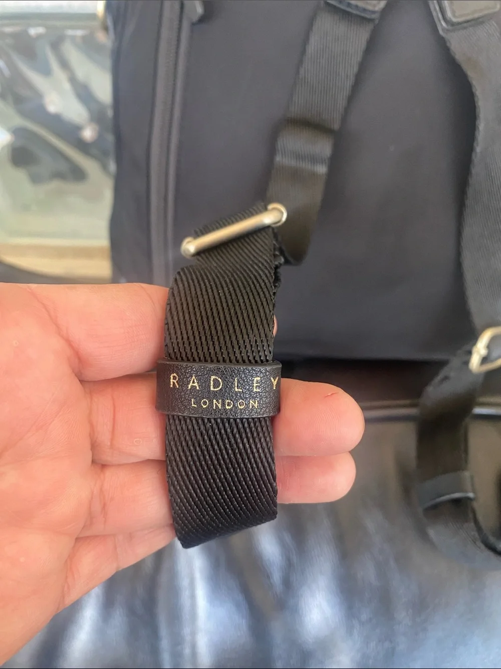 RADLEY LONDON Black Nylon Laptop Tote with Gold Hardware