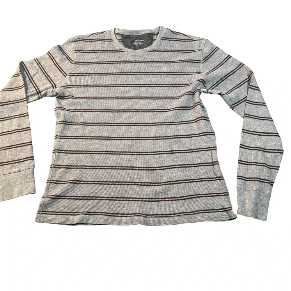 Banana Republic Mens XL Grey Striped Waffle Knit Thermal Long Sleeve Shirt‎