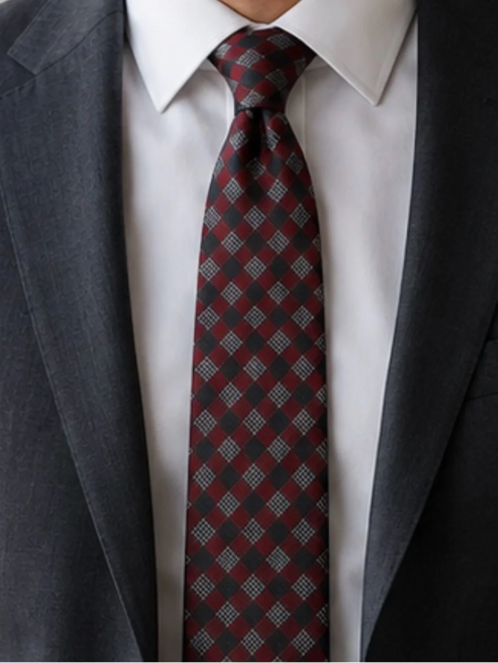 Calvin Klein Red and Gray Diamond Check Tie-professional and Classic