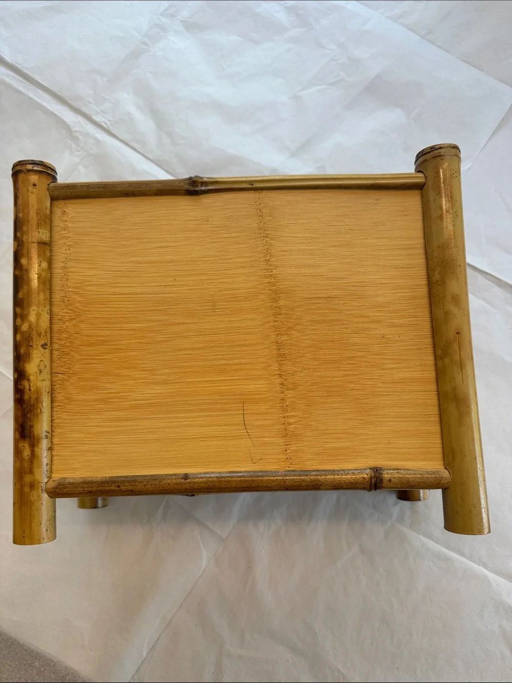 Vintage Burnt Tortoise/Tiger Bamboo Woven Rattan Bench Boho Mail Holder
