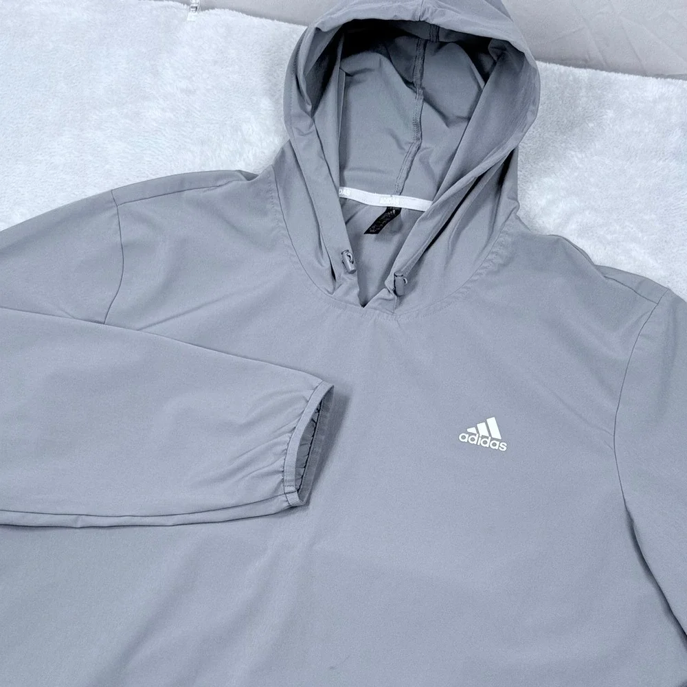 Adidas Golf Windbreaker Hoodie Mens 2XL Grey Pullover Lightweight Sporty Stretch