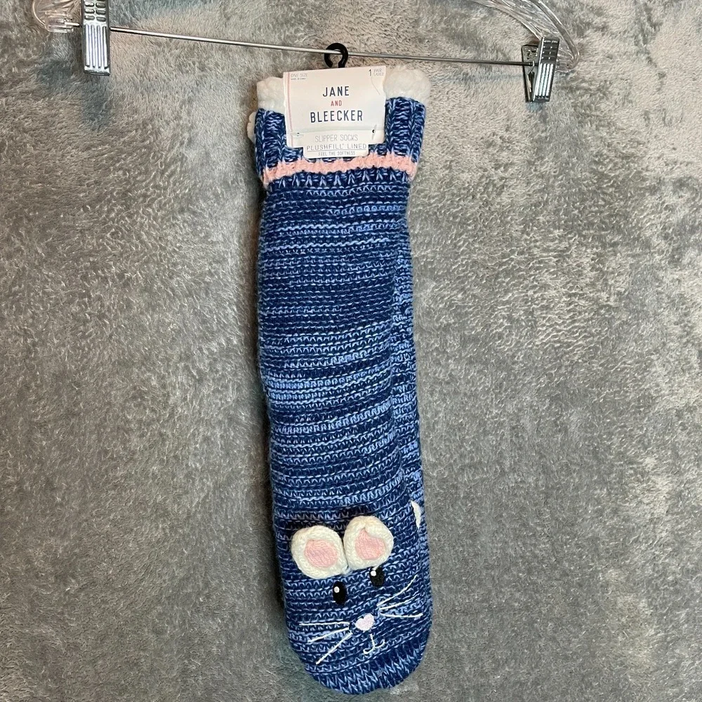 Jane Blecker Women Plushfill Lined Bunny Slipper Socks OS Cozy Chunky Knit NWT