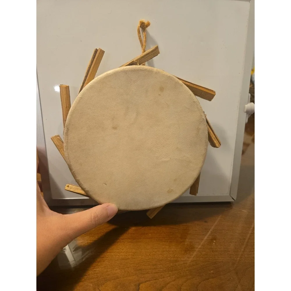 Handmade Sakra Clay Drum Wall Art Tribal Decor Natural Hide Rustic Boho Folk