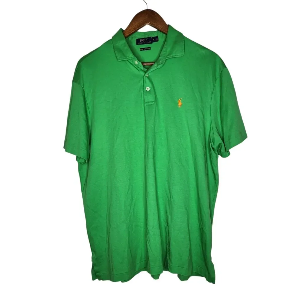 Polo Ralph Lauren Mens XL Green Short Sleeve Shirt Pima Soft Touch Orange Pony