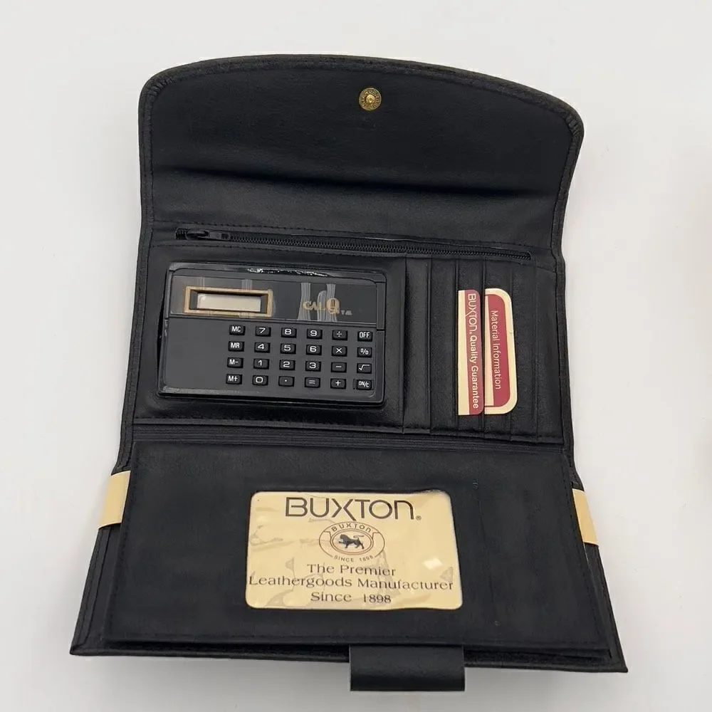 New with Defect BUXTON CAL Q CLUTCH Wallet Tri-Fold Genuine Leather Black Wallet