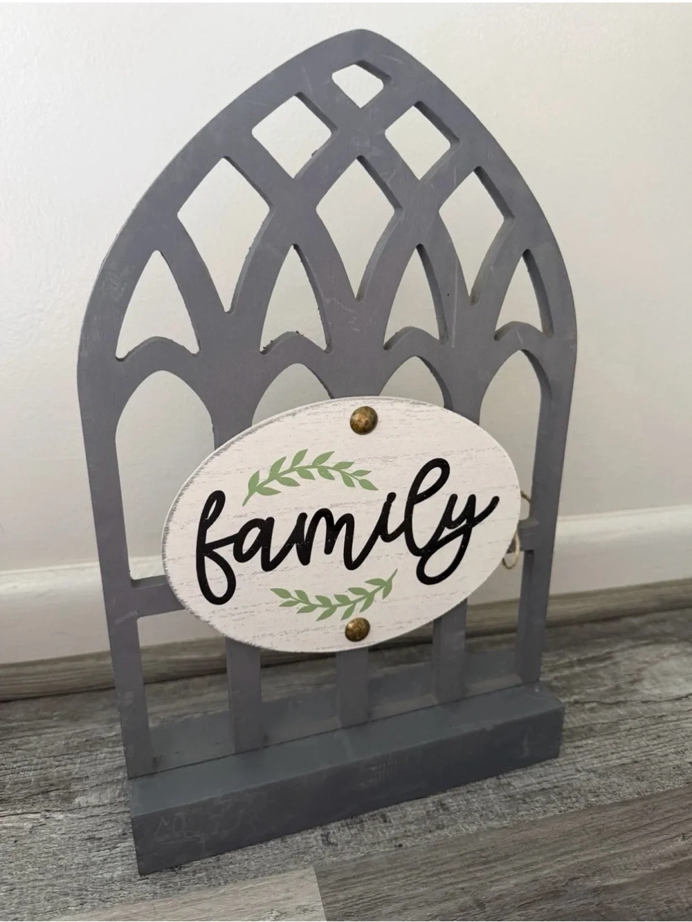 Wooden 'Family' Decorative Accent Sign - Gray & White