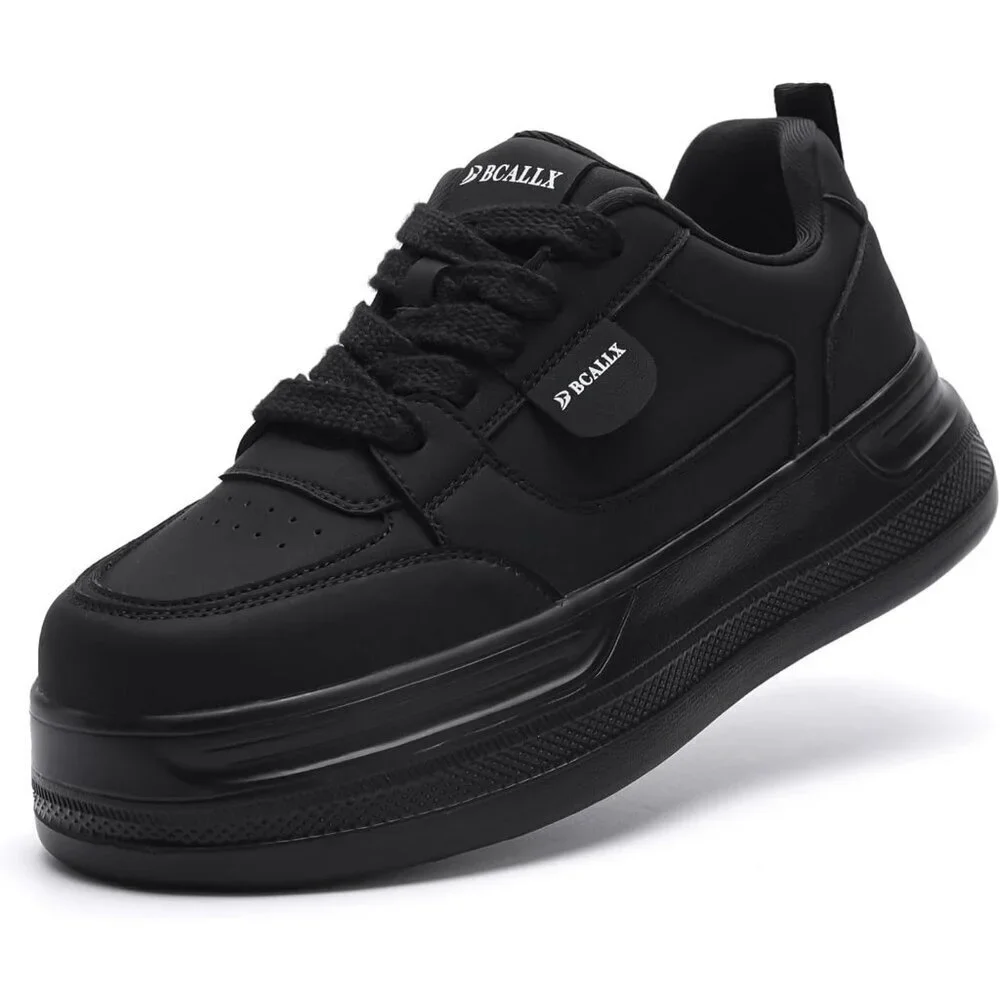 Women’s Leather Black Lace Up Lightweight Stylish Casual  Sneaker Shoes
