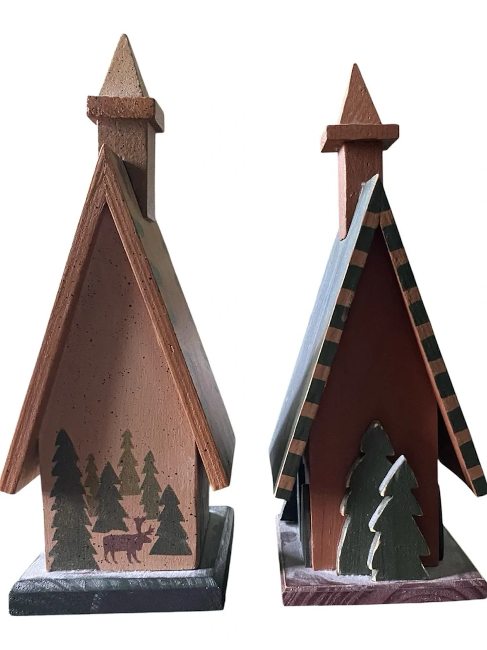 Painted Wooden Birdhouses Rustic Church Country Cottage Garden Home Décor Cabin
