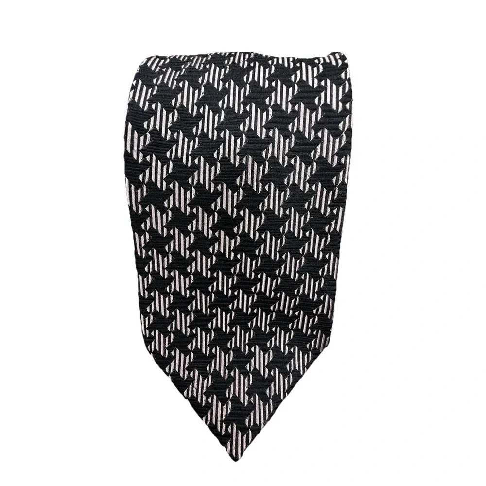Nicole Miller Tie Men's 100% Silk Black Pink Geometric Abstract Necktie Classic