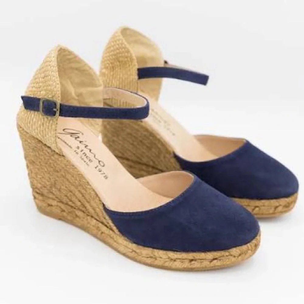 Women’s Gaimo Navy Suede Wedge Espadrille Sandals Size 40