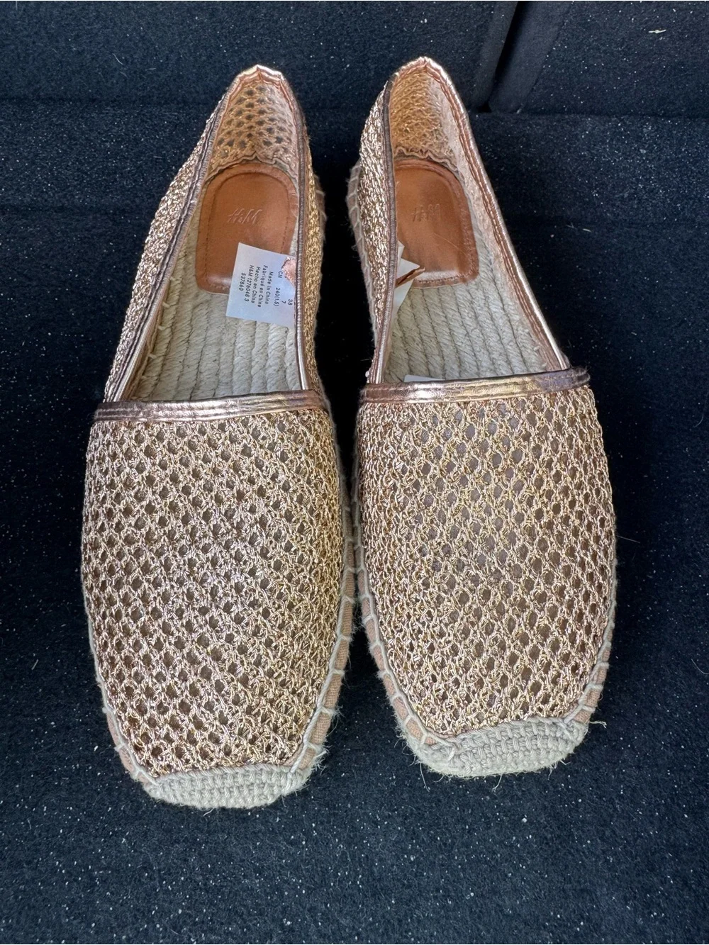 H&M Metallic Rose Gold Woven Espadrilles