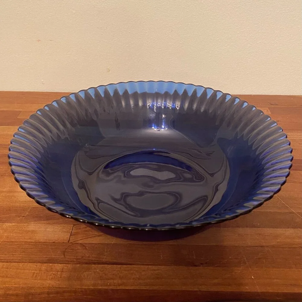 Vintage Blue Glass Serving Bowl