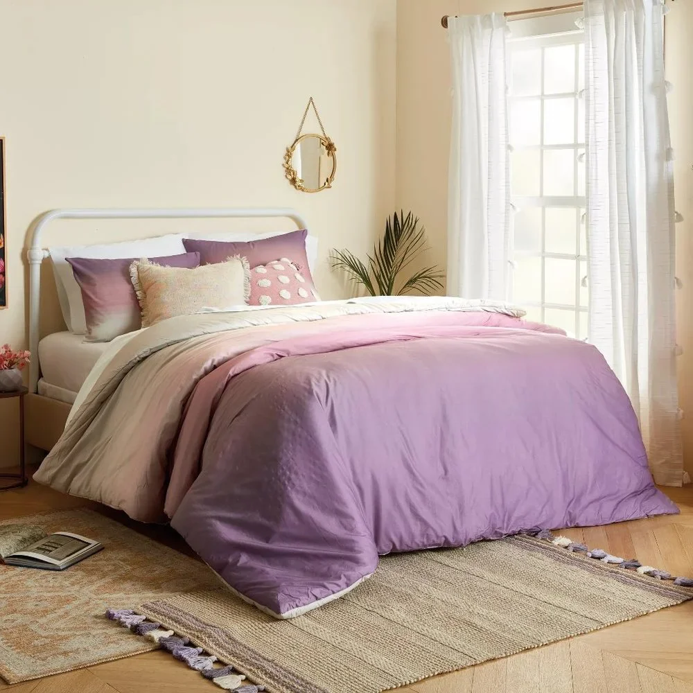 new 2-pc Wild Sage Jenna PURPLE + PINK Ombre  Cotton TWIN / TWIN XL Duvet Cover
