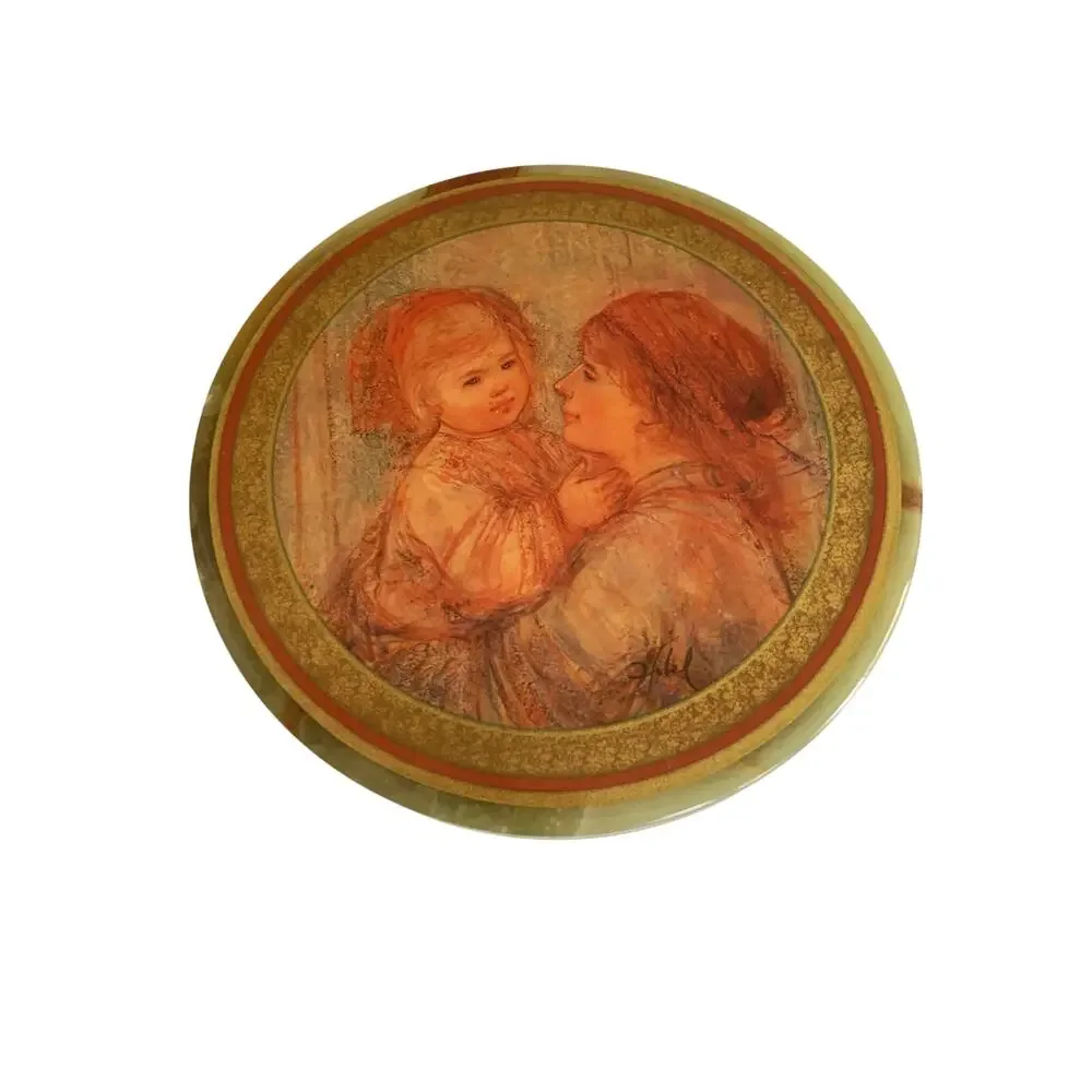 Vintage Edna Hibel Gallery Onyx Trinket Jewelry Box With Lid Mother And Child