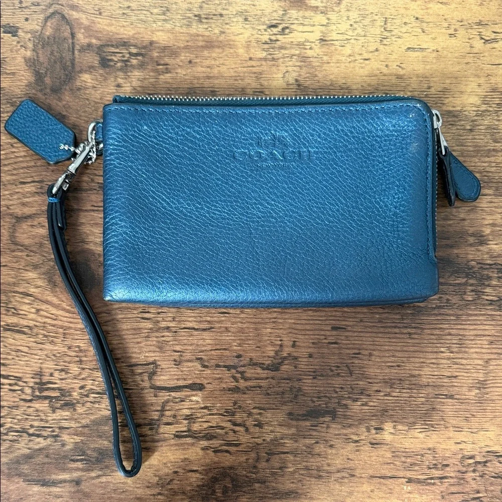 Coach Navy Leather Wristlet
