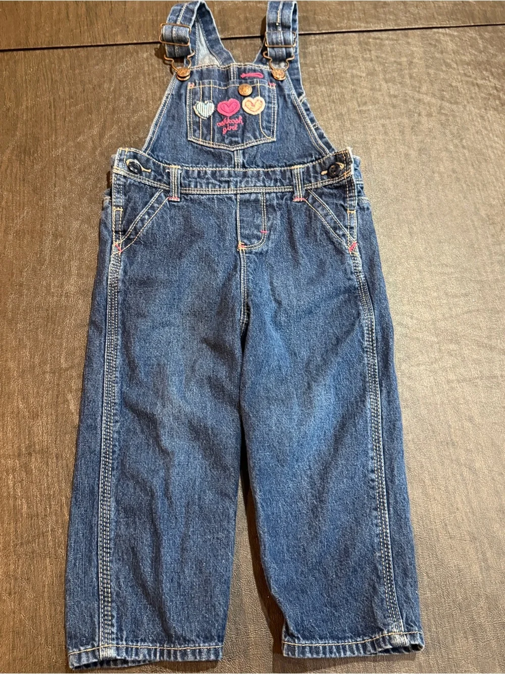 Vintage OshKosh B'gosh Overalls Denim Baby Girls Hearts Sz 24M