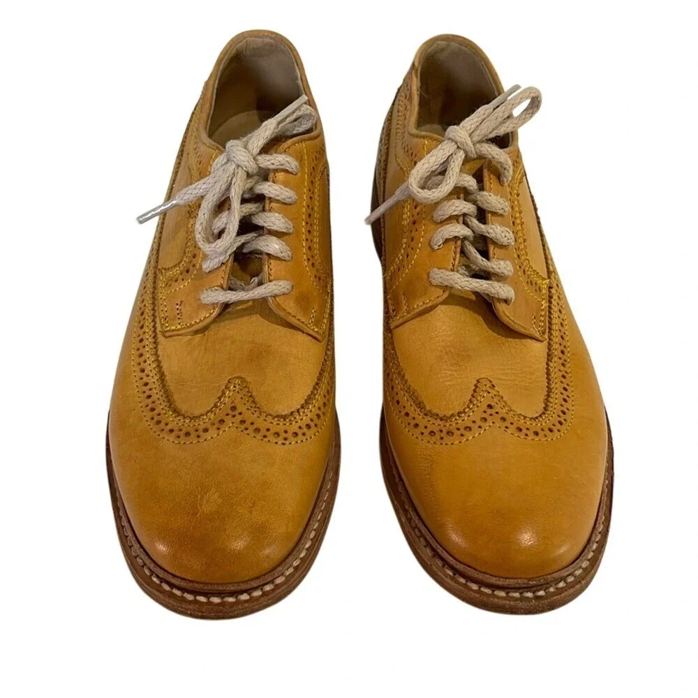 Frye Leather Oxford‎ Wingtip Shoes Men's Sz 8 Tan Dress Classic Perforated Laces