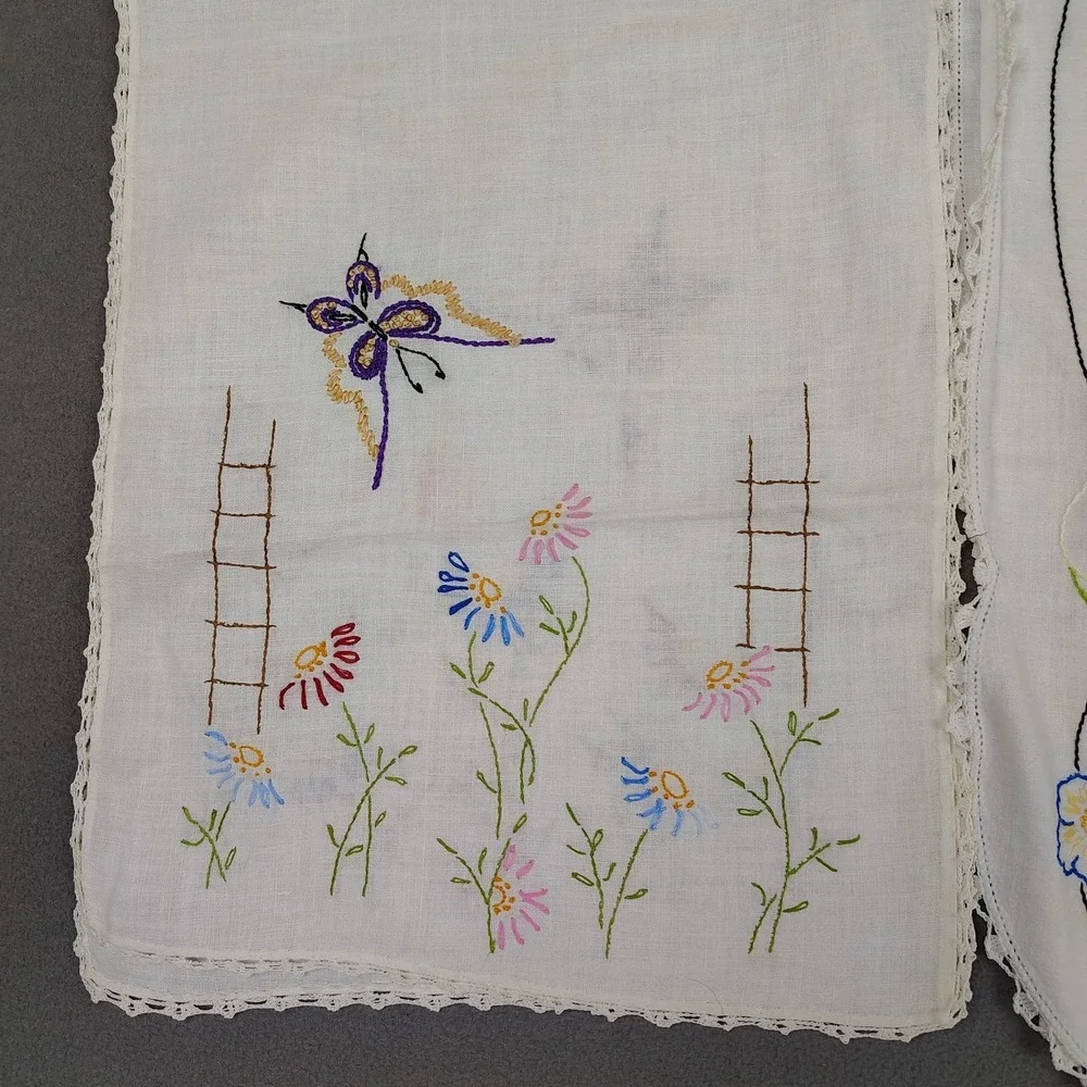 Vintage MCM Floral Table Runner Cloth Set (3) Various Small 36