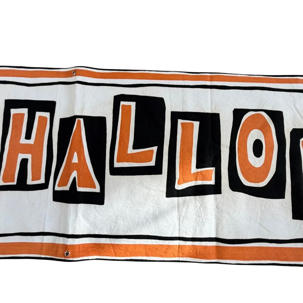 POTTERY BARN Banner White Orange Happy Halloween Jack-O-Lantern Long Spooky