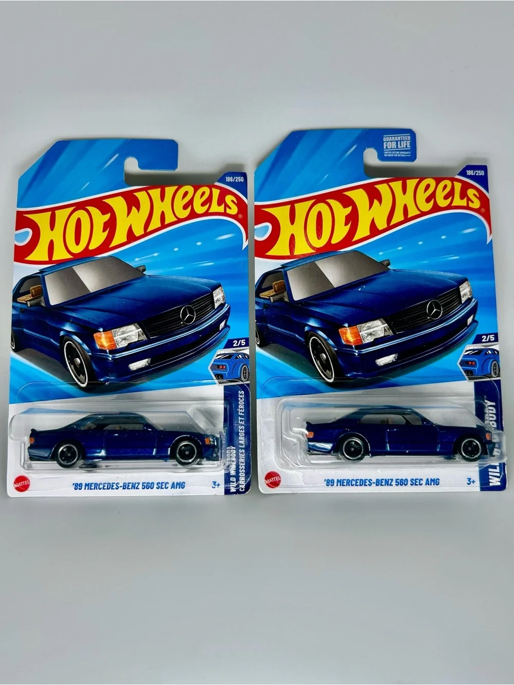 Hot Wheels Mercedes Lot of 2x-‘89 Mercedes-Benz 560 SEC AMG Blue 2/5 NEW 186/250
