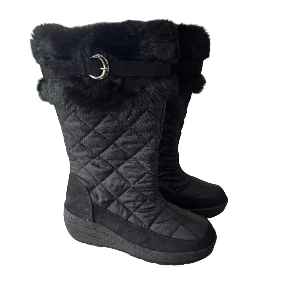 Canyon River Blues Womens Black Quilted Faux Fur Wedge Winter Boots Size 10M