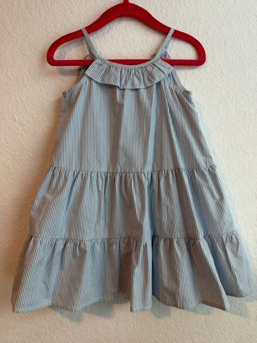 Girls Pinstripe Tiered Cotton Sundress