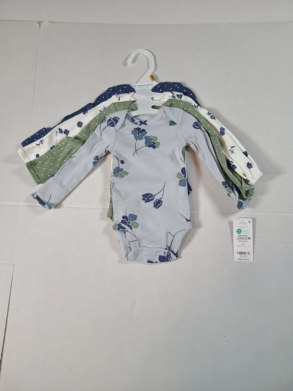 Carter's White and Green Baby 4-Pack One-Pieces