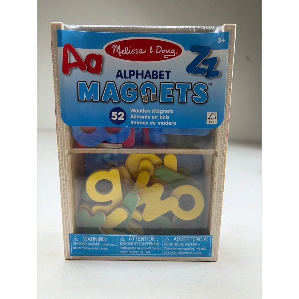 Melissa & Doug Wooden Alphabet Magnets 52 Pieces Uppercase Lowercase Letters New