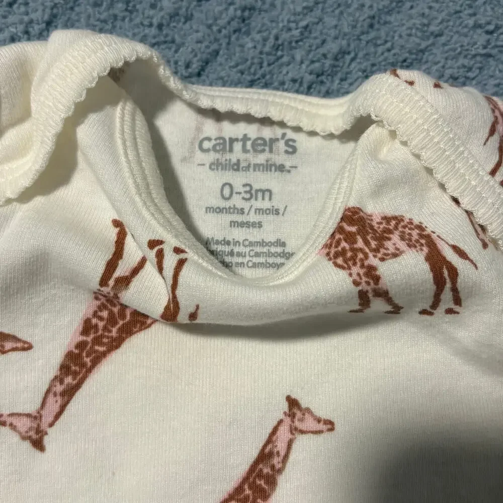 Baby Girl-Onesies-Lot 5 Pack-3M-Carters/Gerber -Giraffe /Floral /Plain